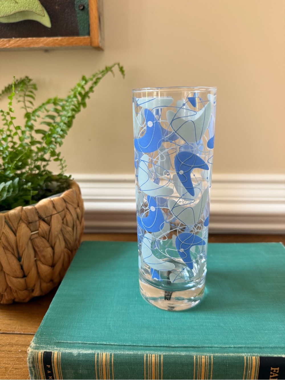 Set of 4 MCM-style Sourpuss Atomic Boomerang print Highball Glasses - Picture 4 of 7